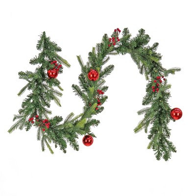 National Tree Company First Traditions Pre-Lit Christmas Garland with Red Ornaments and Berries, Warm White LED Lights, Battery Operated, 6 ft | Target