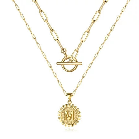 TURANDOSS Gold Layered Initial Necklaces for Women 14K Gold Plated Paperclip Chain Necklace Coin Initial Necklaces Gold Choker Necklaces for Women Jewelry Gifts | Walmart (US)