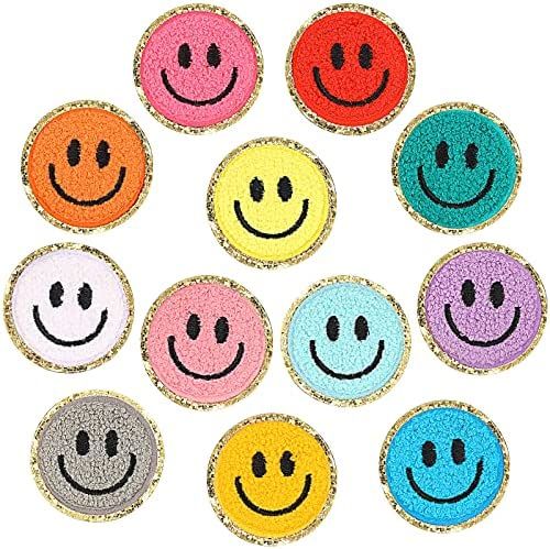 12 Pcs Smile Face Patch Iron On Patches Happy Face Chenille Patches for Clothes Dress Jackets Smile  | Amazon (US)