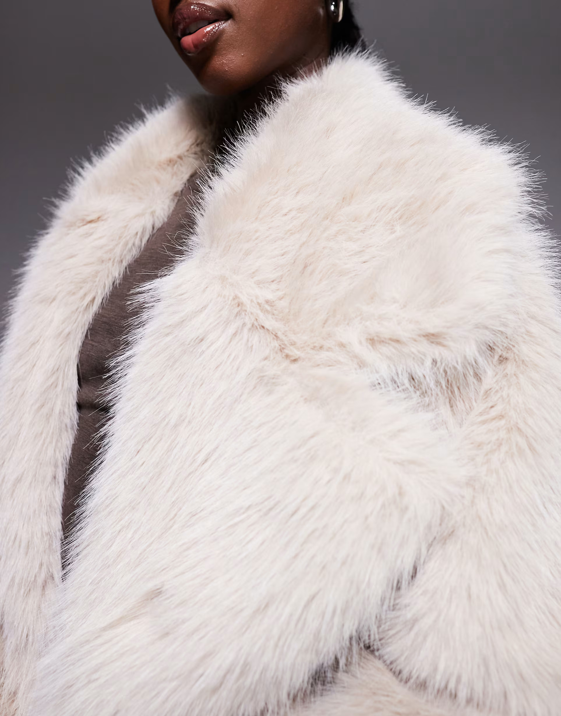 The Frolic exclusive faux fur maxi oversized collar maxi coat in beige | ASOS (Global)