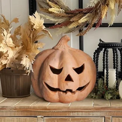 Fall Decor - Halloween Decorations - Handmade Terracotta Pumpkin Jack O' Lantern Outdoor Indoor - Cute Halloween Autumn Farmhouse Table Festival Decor | Wayfair North America