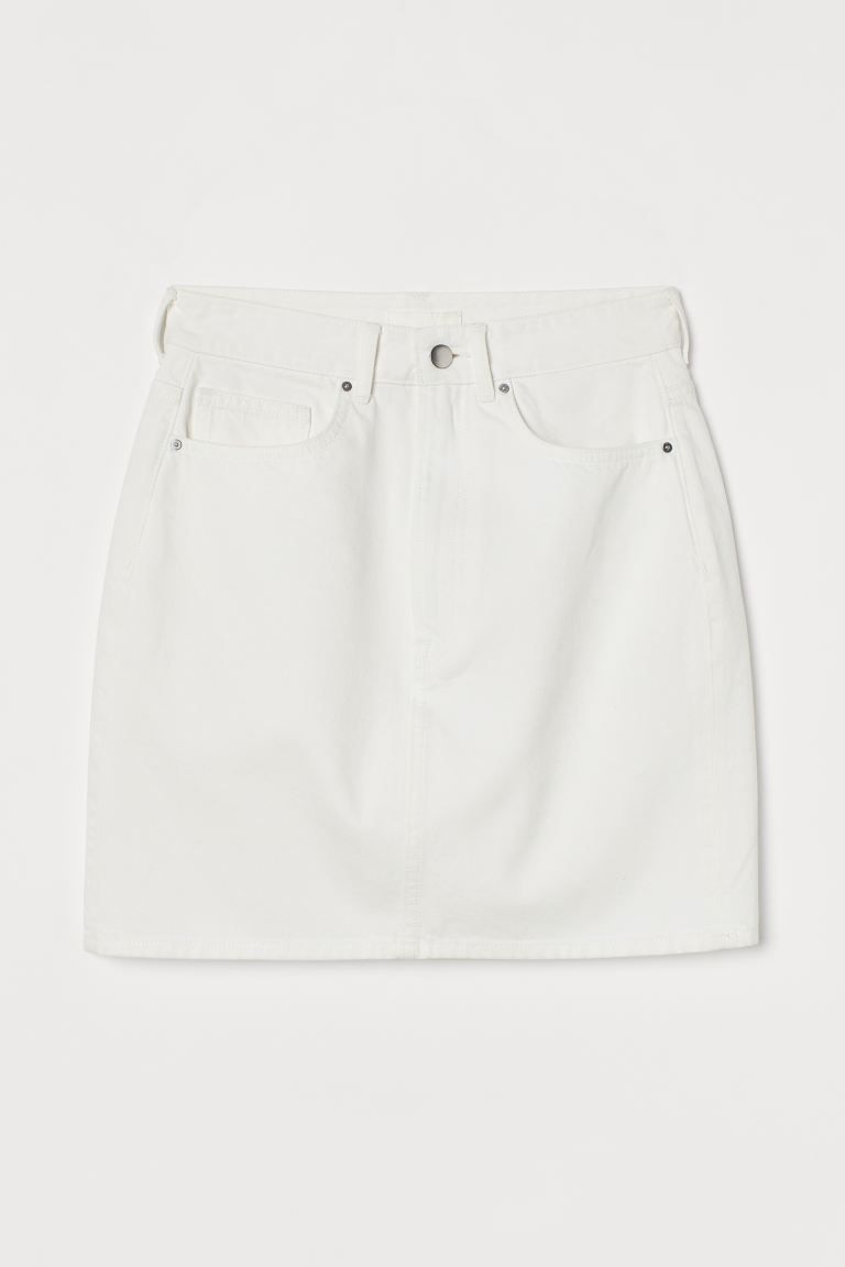 Short, 5-pocket skirt in washed cotton denim. High waist and zip fly with button. | H&M (US + CA)
