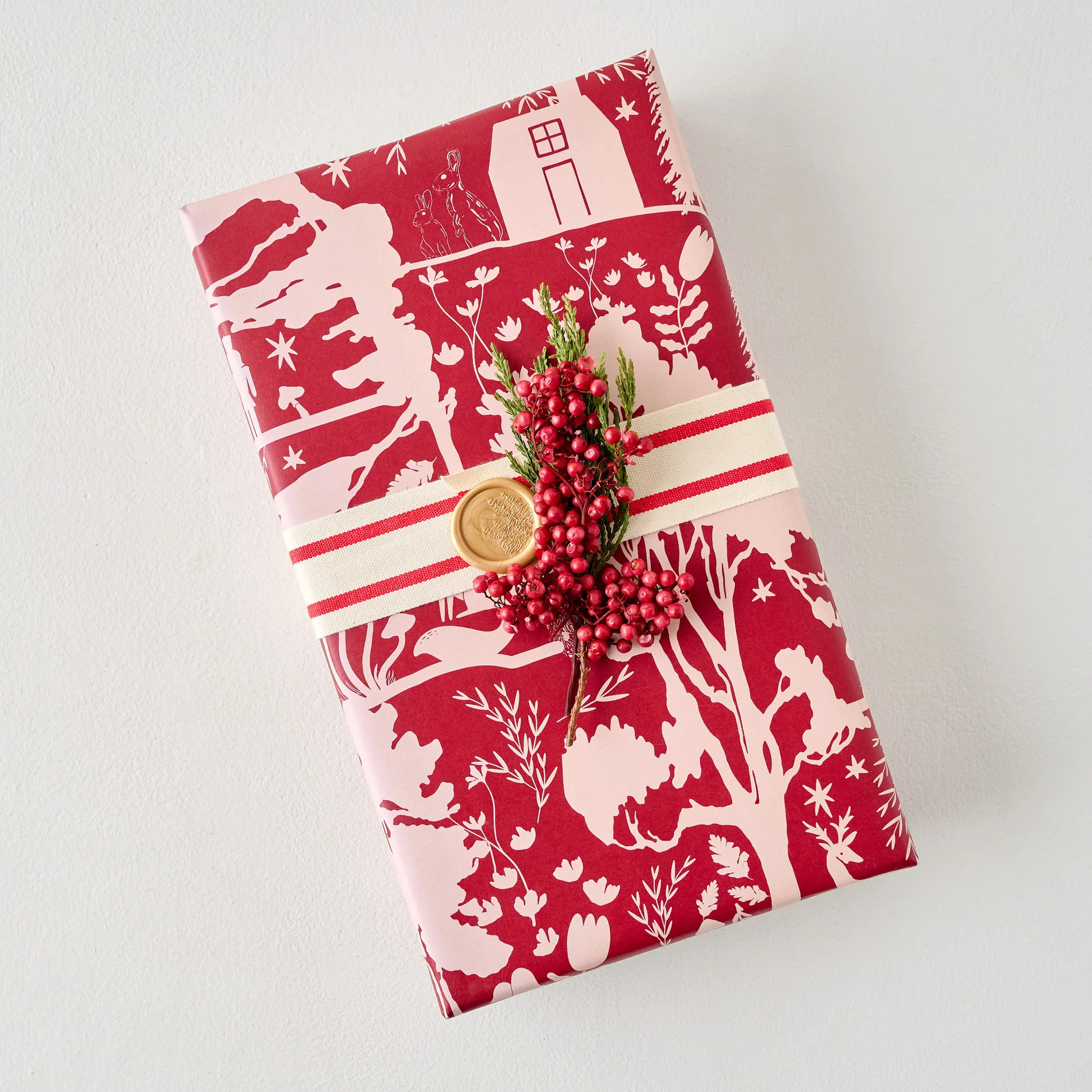 Magnolia Burgundy Woodland Wrapping Paper Sheets | Magnolia