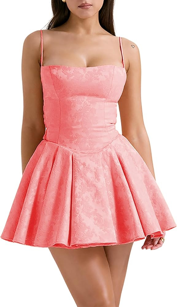 Women's Dress Satin Floral Jacquard Sleeveless Bowknot Classical Mini Sexy Dress for Women | Amazon (US)