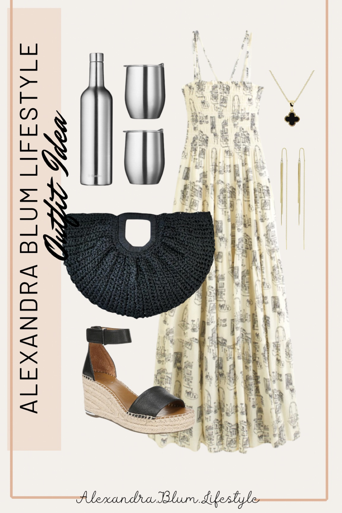 Abercrombie maxi dress perfect for a spring dress or vacation dress! I’m in love with this oversized black straw clutch beach bag from Amazon! Under $30!! Wedge black sandals are also on sale and under $50! Amazon jewelry under $20! 

#LTKitbag #LTKfindsunder50 #LTKtravel