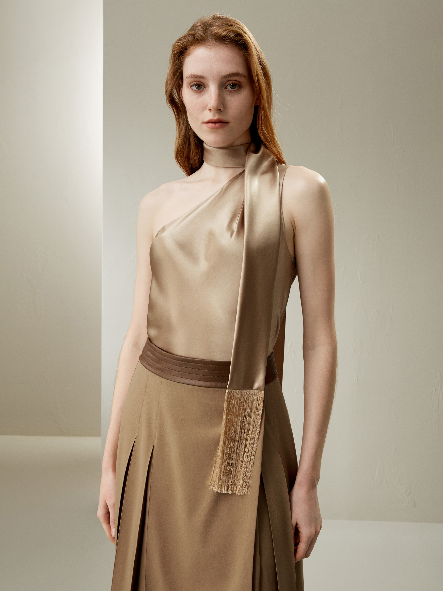 One-Shoulder Evening Watershine Silk Top | LilySilk