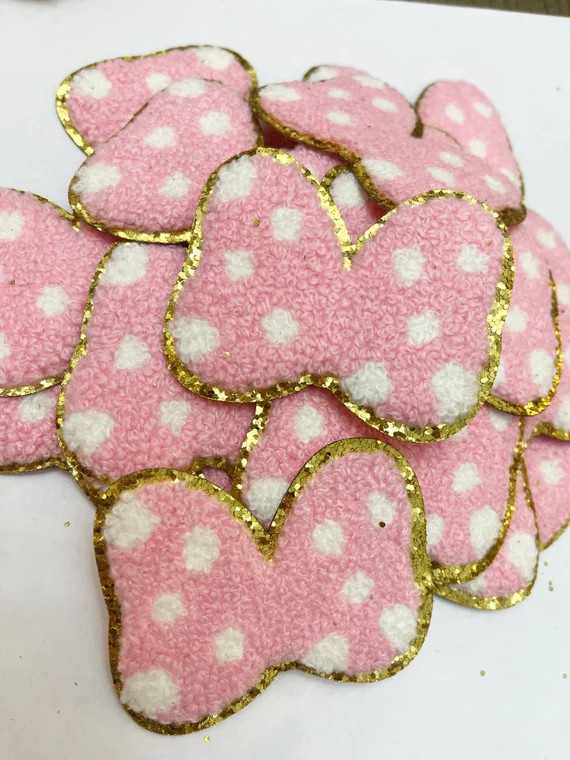 Minnie Mouse Bow Patch With Gold Glitter / Pink Polka Dot Bow | Etsy | Etsy (US)