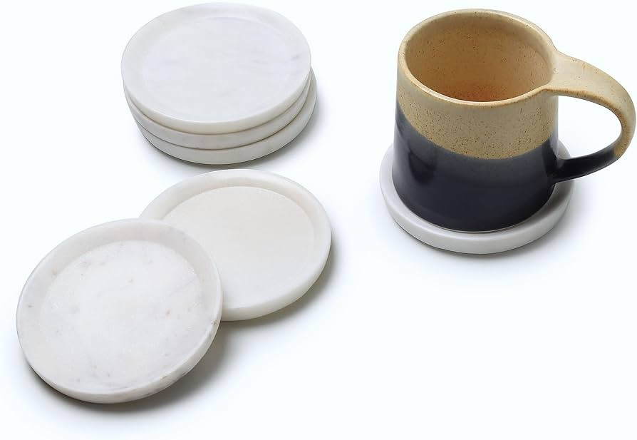 Marble Coasters Set of 6 with Raised Edges | 4 inch Dia | 100% Real Marble Drink Coasters | Moder... | Amazon (US)