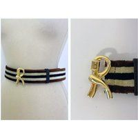 Roberta Di Camerino Vintage 1970S Brown & Cream Stripes Velvet Fabric With Gold Tone Metal ""R"" Log | Etsy (US)