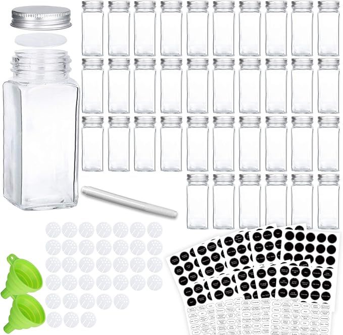 Glass Spice Jars, KAMOTA 36 PCS 4oz Empty Square Spice Bottles with Shaker Lids and Airtight Meta... | Amazon (US)
