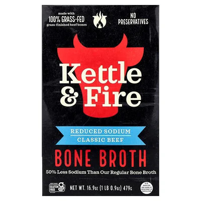 Kettle & Fire, Bone Broth, Classic Beef, Reduced Sodium, 16.9 oz (479 g) | iHerb