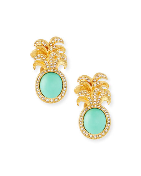 Sequin Pineapple Clip-On Stud Earrings | Neiman Marcus