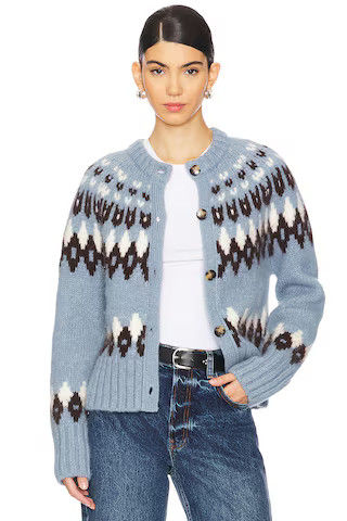 Veronica Beard Christina Fairisle Cardigan in Smoke Blue Multi from Revolve.com | Revolve Clothing (Global)