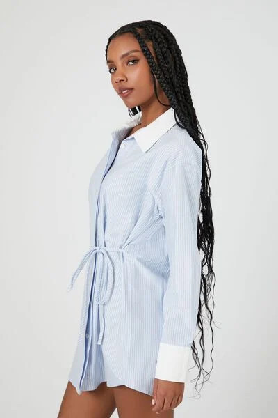 Poplin Pinstriped Mini Shirt Dress | Forever 21 (US)