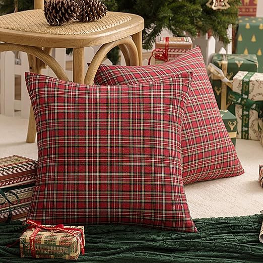 AQOTHES 2 Pack Christmas Plaid Decorative Throw Pillow Covers Scottish Tartan Cushion Case for Fa... | Amazon (US)