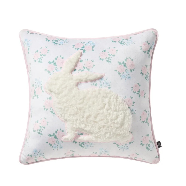 18" x 18" White/Multi Floral Bunny Decorative Pillow, by My Texas House | Walmart (US)