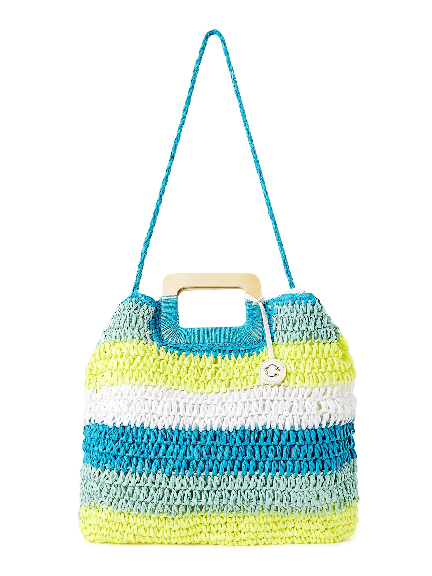 C. Wonder Women’s Adult Lexi Striped Straw Tote Bag Aqua | Walmart (US)