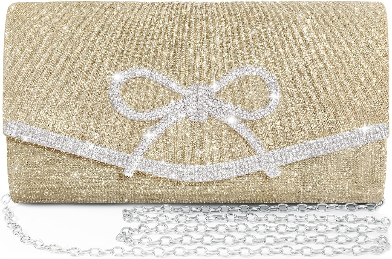 Nexellent Evening Bag Clutch Purses for Women,Sparkly Bow Handbags Crossbody Bag Wedding Bag Glit... | Amazon (US)