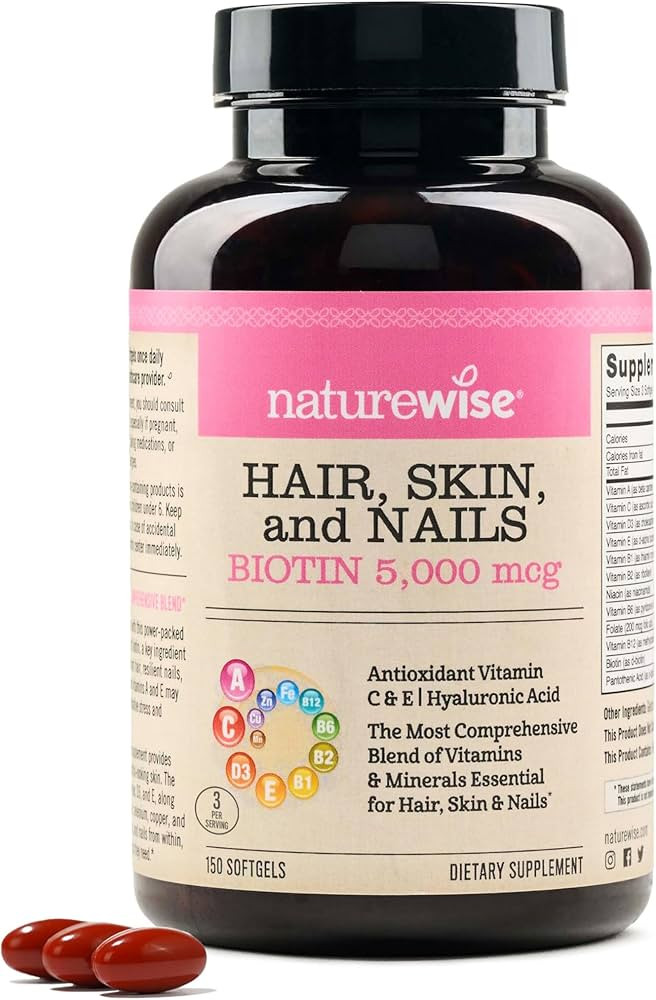 NatureWise Hair Skin and Nails Vitamin, Biotin 5000mcg w/Hyaluronic Acid, Collagen for Women with... | Amazon (US)