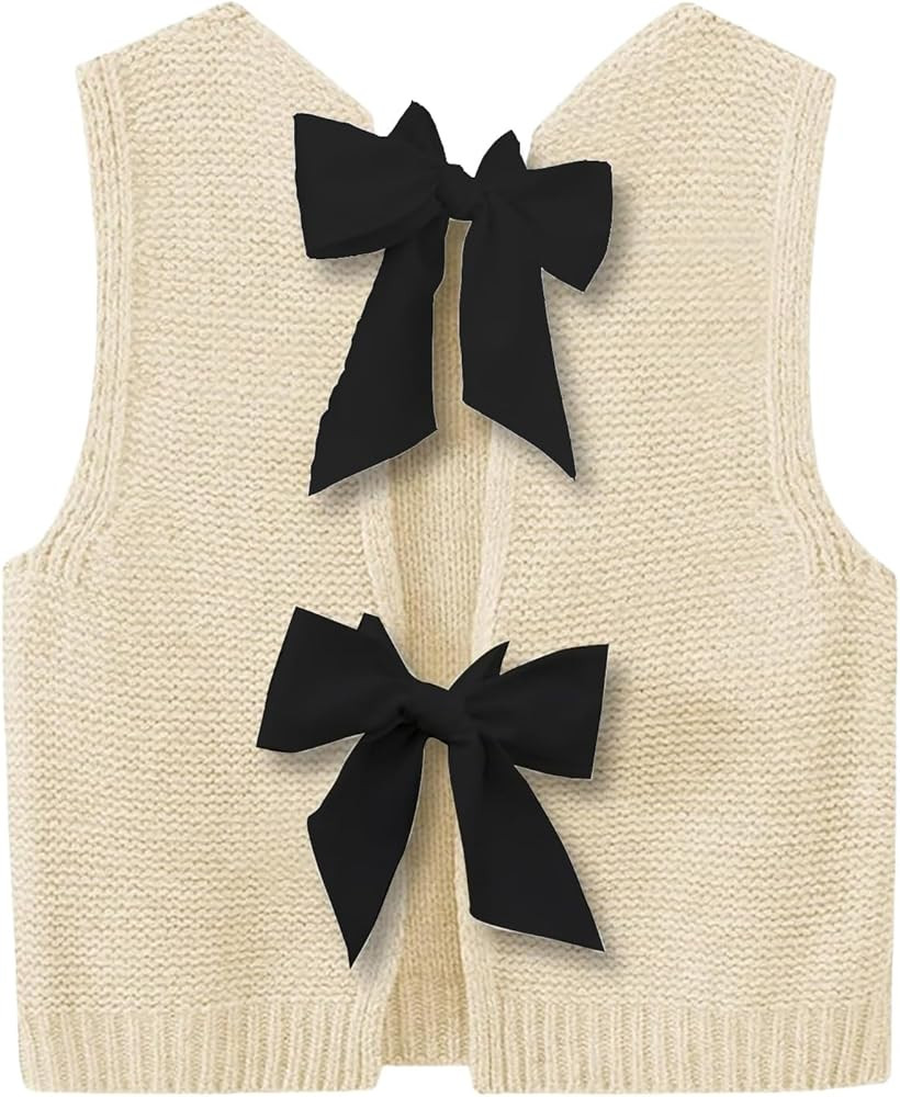 GORGLITTER Women's Bow Sweater Vest Tops Tie Knot Sleeveless Knit Crop Tank Top Cute Summer Vacat... | Amazon (US)