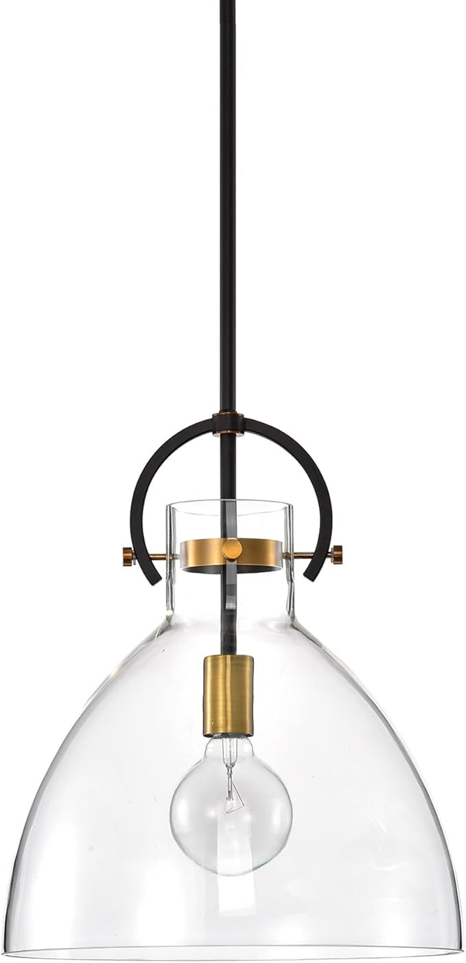 Edvivi 1-Light Oil Rubbed Bronze and Antique Gold Bowl Shaped Clear Glass Pendant | Amazon (US)