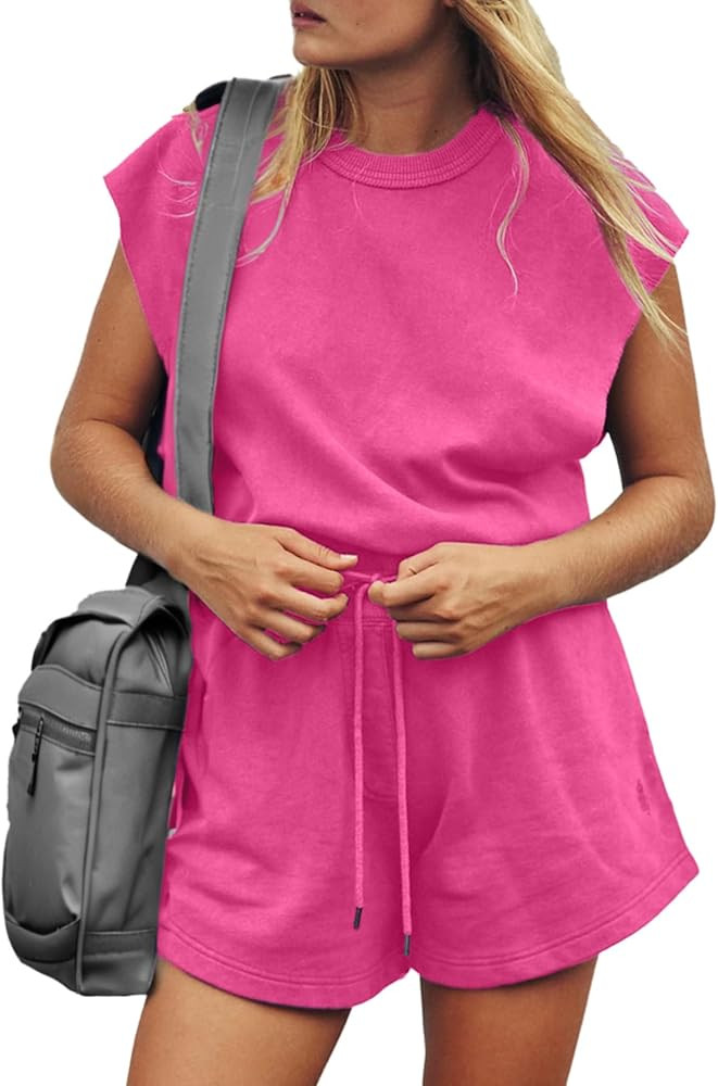 Glamaker Women's Summer Casual Shorts Romper Open Back Sleeveless Workout One Piece Jumpsuits Wit... | Amazon (US)