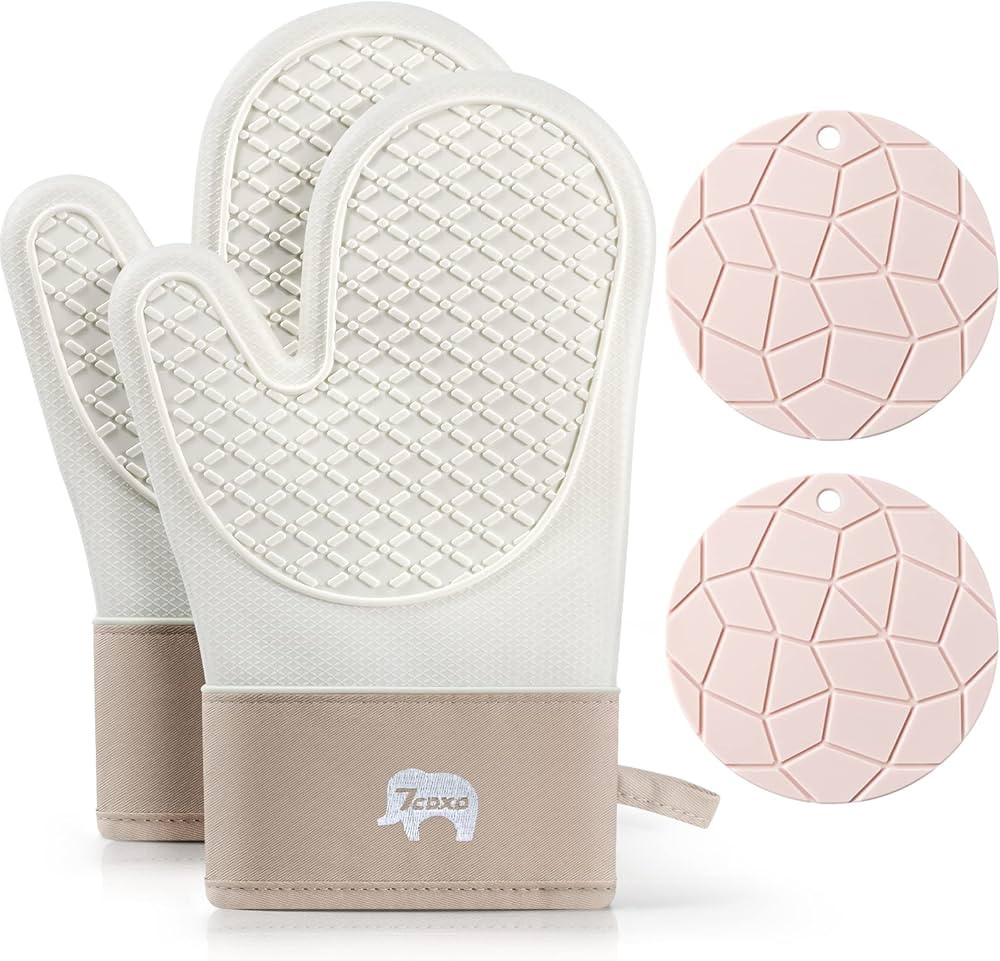 Oven Mitts, Heat Resistant Silicone Oven Mitt with Soft Cotton Lining 2 Pack Oven Mitts and Pot Hold | Amazon (US)