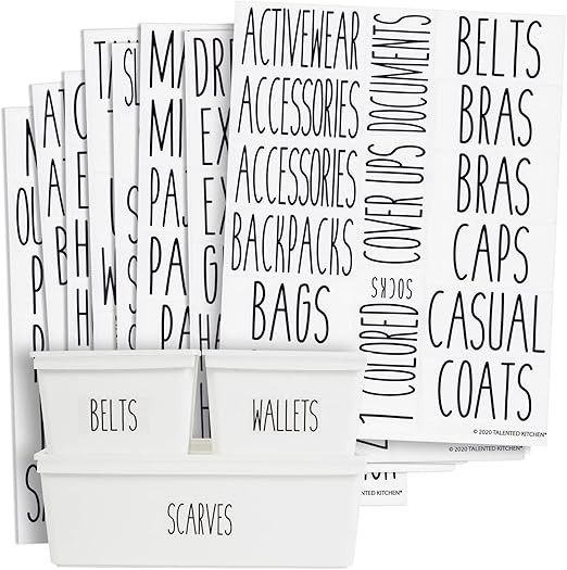 Set of 134 Preprinted Clothing Organizer Labels for Shoes and Closet Storage, Black on Clear All ... | Amazon (US)