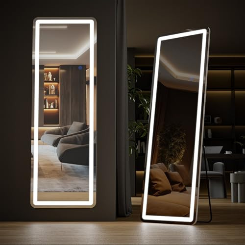DUMOS 21"×64" Full Length Mirror with Light, LED Floor Full Body Mirror with 3 Color Lighting, Wall Mounted Stand Mirror for Bedroom, Dressing Room, Living Room, Bathroom | Amazon (US)