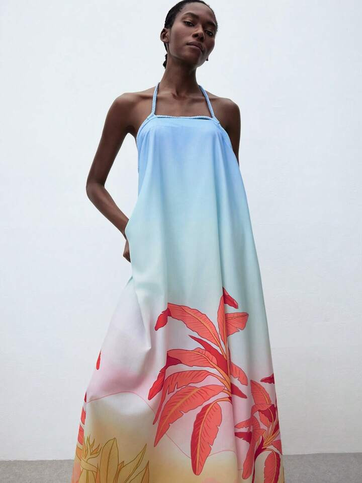 Maija Women's Floral Print Halter Dress Women Dresses Birthday Women Plus Sun Dress Women Casual ... | SHEIN