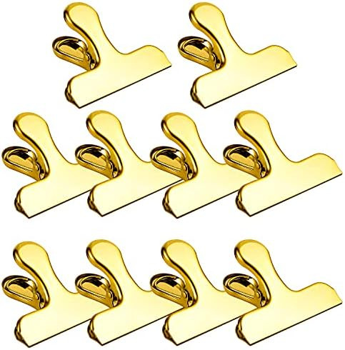 10 Pack Gold Chip Clips, Stainless Steel 3 Inch Heavy Duty Large Bag Clips for Coffee Snack Bread... | Amazon (US)
