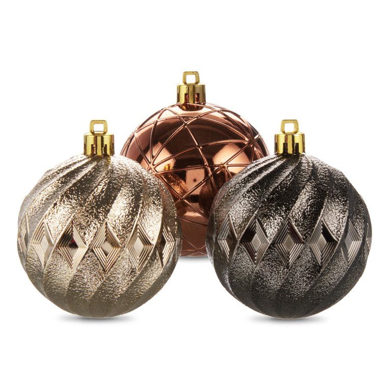 Holiday Time Copper and Gunmetal Shatterproof Christmas Ball Ornaments, 50 Counts - Walmart.com | Walmart (US)