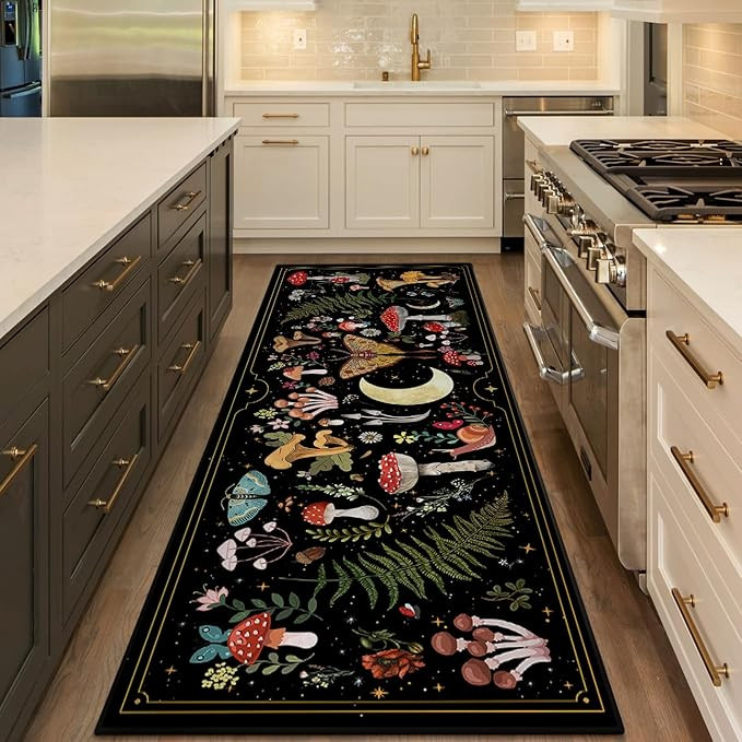 Mushroom Runner Rug for Hallways, Black Kitchen Runner Rug Non Slip 2'x 6', Washable Runner Rugs ... | Amazon (US)
