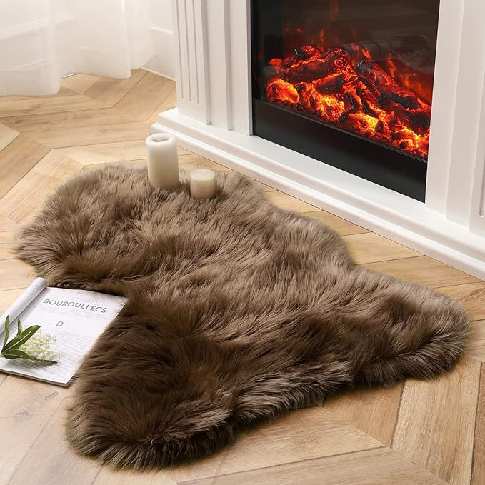 Ashler Faux Fur Rug, Fluffy Shaggy Area Rug Ultra Soft 2.3 x 3.3 Feet Sheepskin Fur Rug, Dark Cof... | Amazon (US)