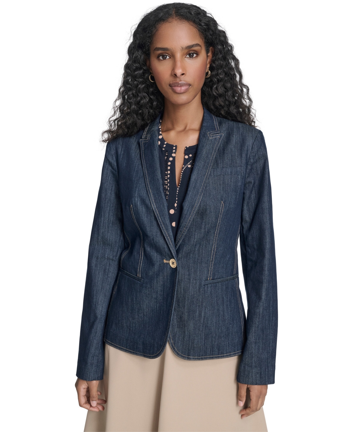 Tommy Hilfiger Women's One Button Denim Blazer - Navy | Macy's
