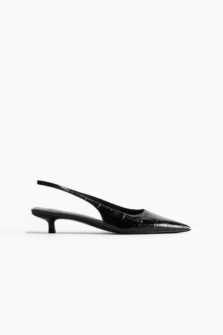H & M - Kitten-heeled pointed slingbacks - Black | H&M (UK, MY, IN, SG, PH, TW, HK)