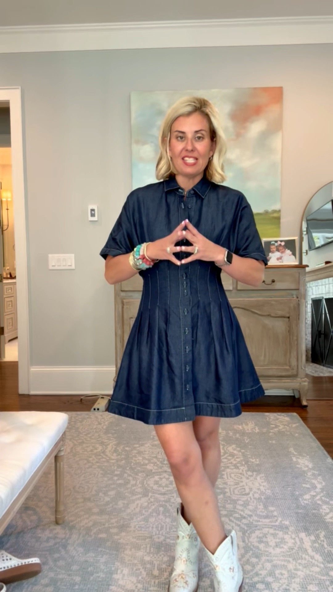 Denim dress that is so flattering and so soft! Totally styling this all the ways. I’m loving it with these booties, but would also look great with a heel or sandal. I’m in a small. ￼

#LTKPetite #LTKdayinmylife #LTKSeasonal