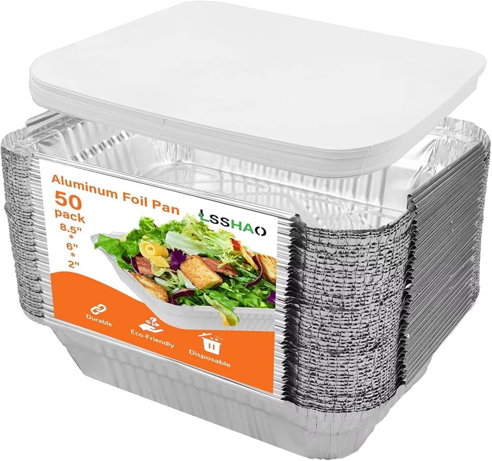 lsshao Disposable Takeout Aluminum Foil Pans with Lid Baking Pans (50 pack) Tin Food Storage Food... | Amazon (US)