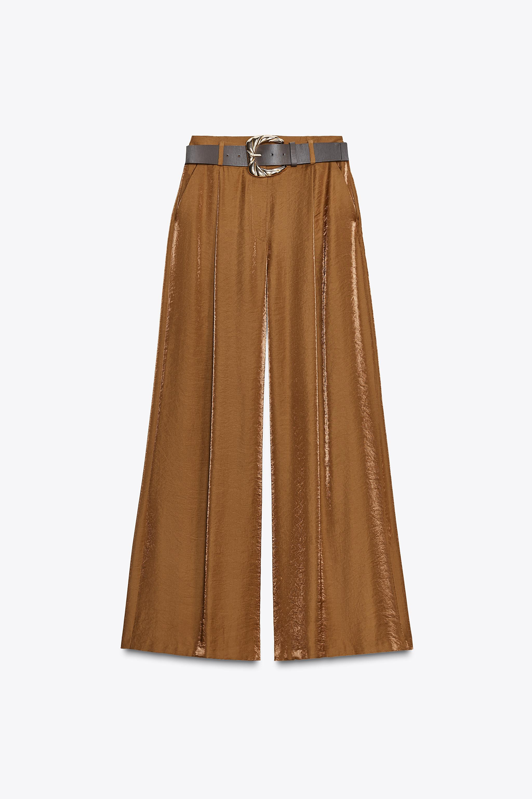 WIDE SATIN TROUSERS WITH BELT | Zara UK