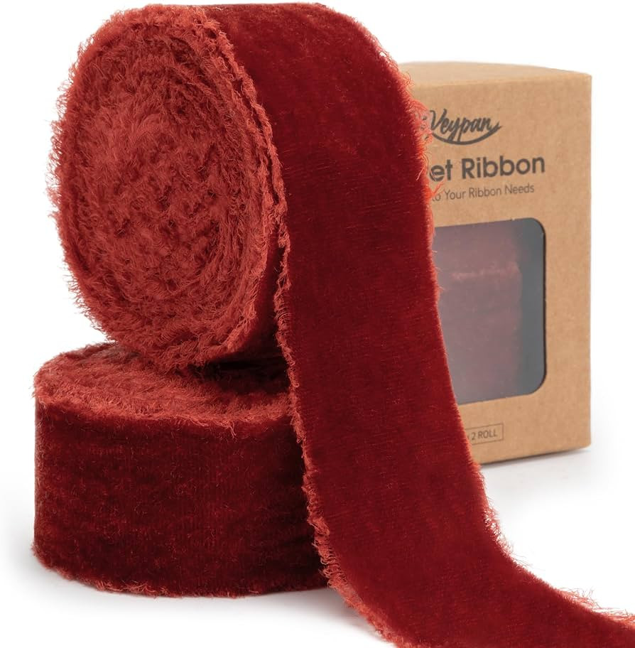 Rust Red Velvet Ribbon 1-1/2 Inch x 6 Yd Handmade Frayed Vintage Ribbons for Christmas Tree Home ... | Amazon (US)