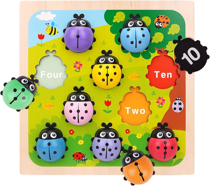Wooden Counting Ladybugs Montessori Counting Toys for Toddlers Learning Education Toy Ladybugs Pu... | Amazon (US)