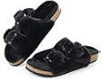 FITORY Womens Open Toe Slipper with Cozy Lining,Faux Rabbit Fur Cork Slide Sandals Size 6-11 | Amazon (US)