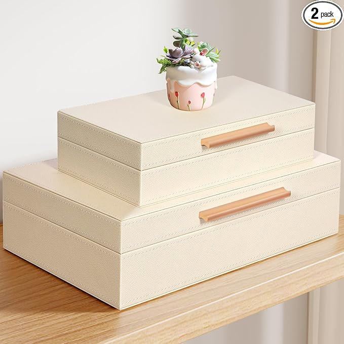 Decorative Box, Decorative Boxes with Lids 2-Set, Memory Box for Keepsakes, Beautiful PU Leather ... | Amazon (US)