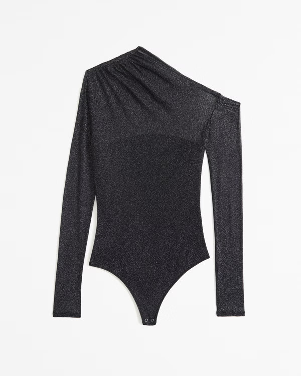 Women's Long-Sleeve Lurex Mesh Asymmetrical Bodysuit | Women's Clearance | Abercrombie.com | Abercrombie & Fitch (US)