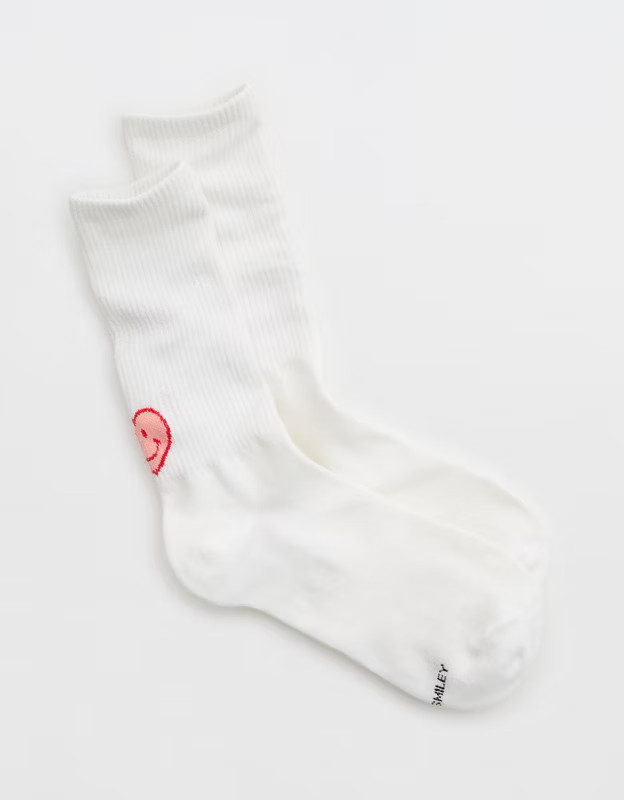 Aerie Smiley® Ribbed Cotton Crew Socks | Aerie