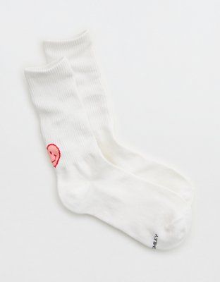 Aerie Smiley® Ribbed Cotton Crew Socks | Aerie