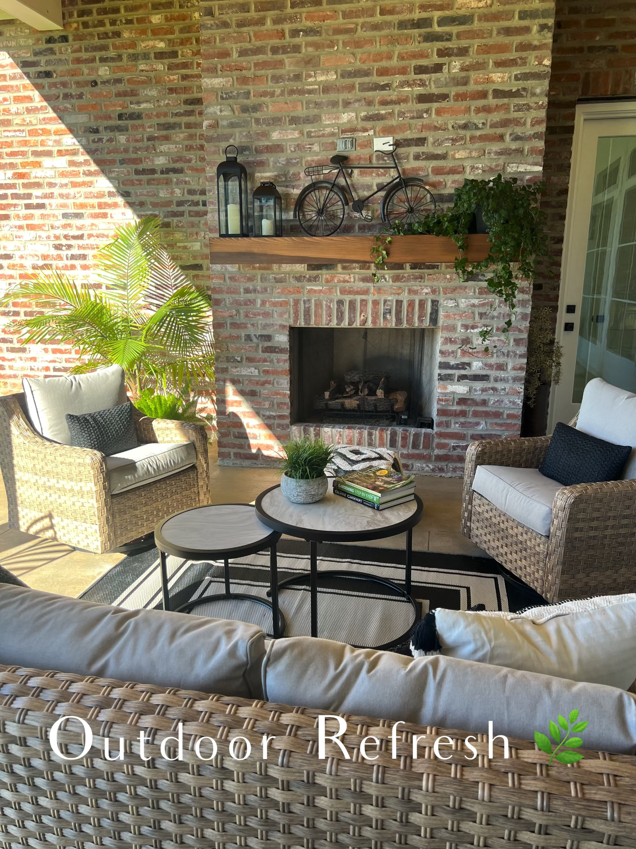 Outdoor Refresh 🌿 with some new budget friendly patio furniture. Adore the swivel rocking chairs and the pillows were a great deal. The table is a pair with the couch. 



#budgetfriendly #patiofurniture
#LTKFind #LTKhome