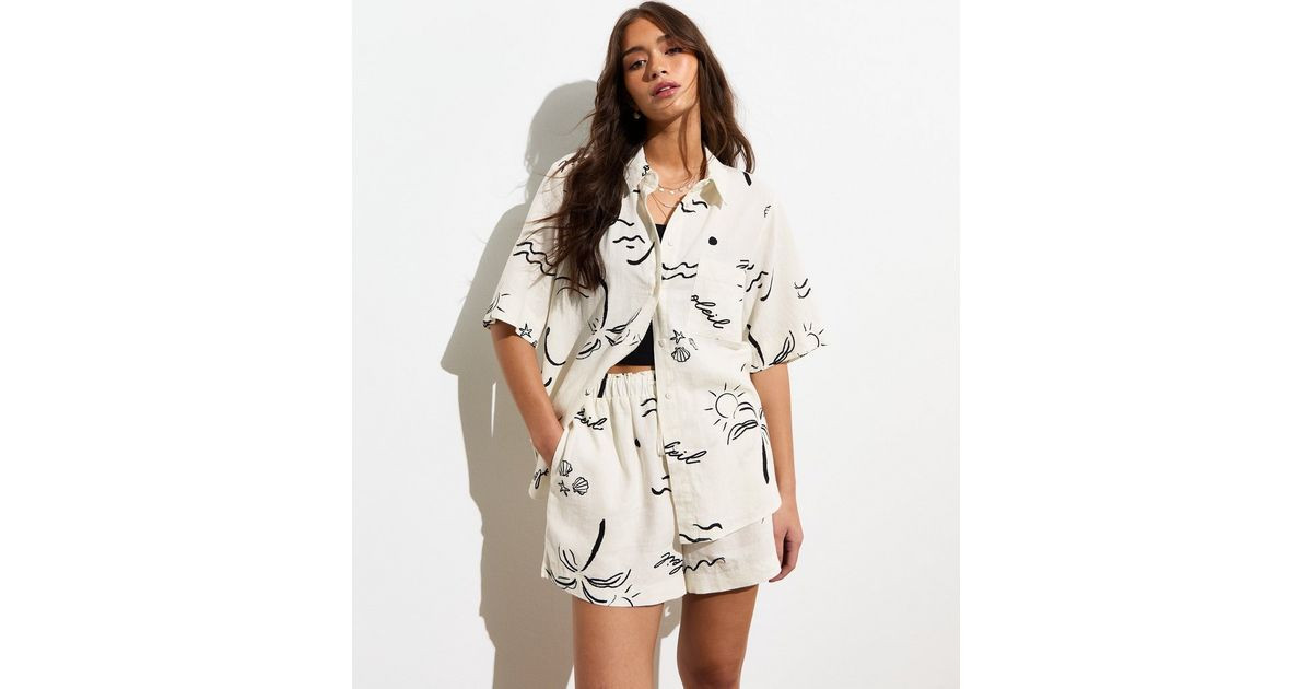 Off-White Linen-Blend Tropical-Print Short-Sleeved Shirt
						
						Add to Saved Items
						Re... | New Look (UK)