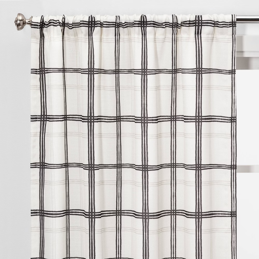 2pc 40""x84"" Light Filtering Plaid Window Curtain Panels Black/White - Threshold , White Black | Target