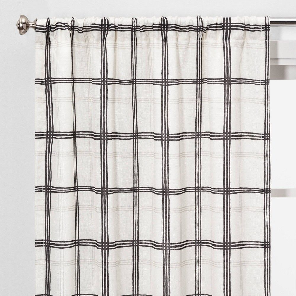 2pc 40""x84"" Light Filtering Plaid Window Curtain Panels Black/White - Threshold , White Black | Target